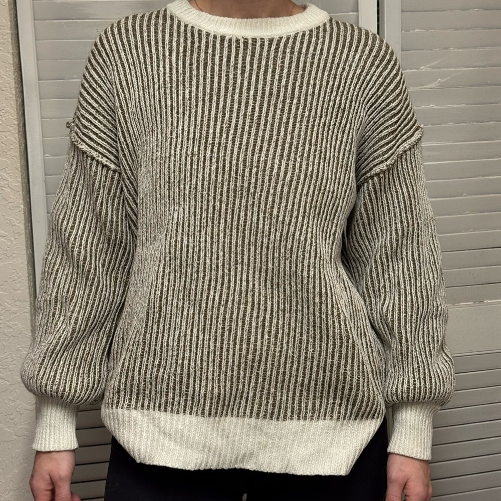 Striped Women's Sweater - Cream and Brown